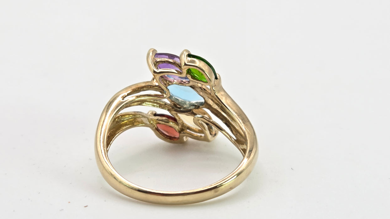 2652: Vintage 9ct Gold Multi-Gem Abstract Dress Ring