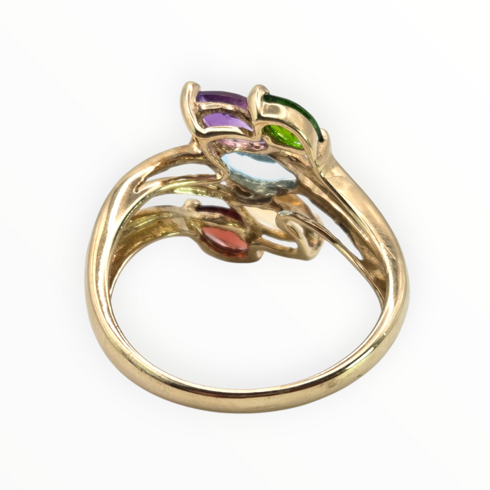 2652: Vintage 9ct Gold Multi-Gem Abstract Dress Ring