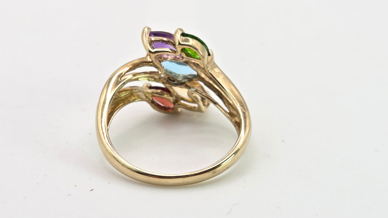 2652: Vintage 9ct Gold Multi-Gem Abstract Dress Ring
