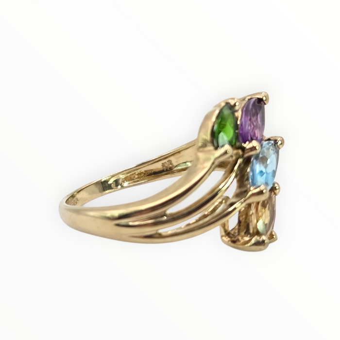 2652: Vintage 9ct Gold Multi-Gem Abstract Dress Ring