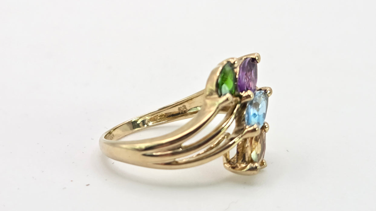 2652: Vintage 9ct Gold Multi-Gem Abstract Dress Ring