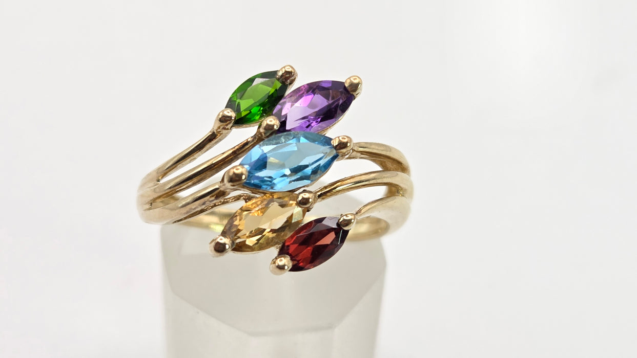 2652: Vintage 9ct Gold Multi-Gem Abstract Dress Ring