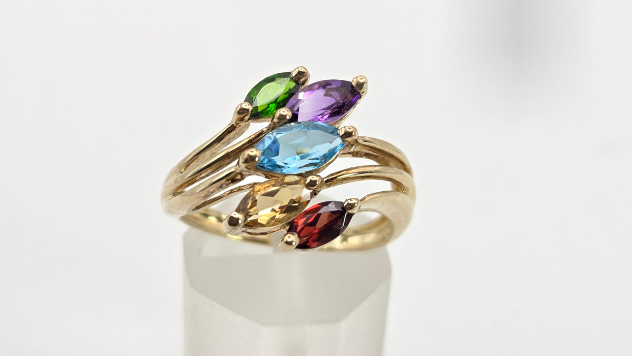 2652: Vintage 9ct Gold Multi-Gem Abstract Dress Ring