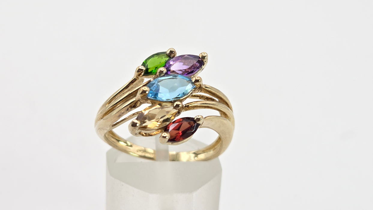 2652: Vintage 9ct Gold Multi-Gem Abstract Dress Ring