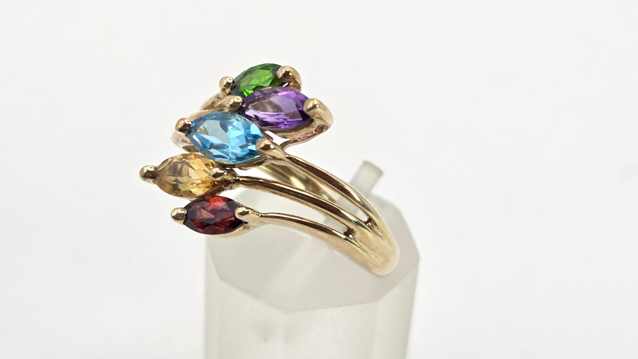 2652: Vintage 9ct Gold Multi-Gem Abstract Dress Ring