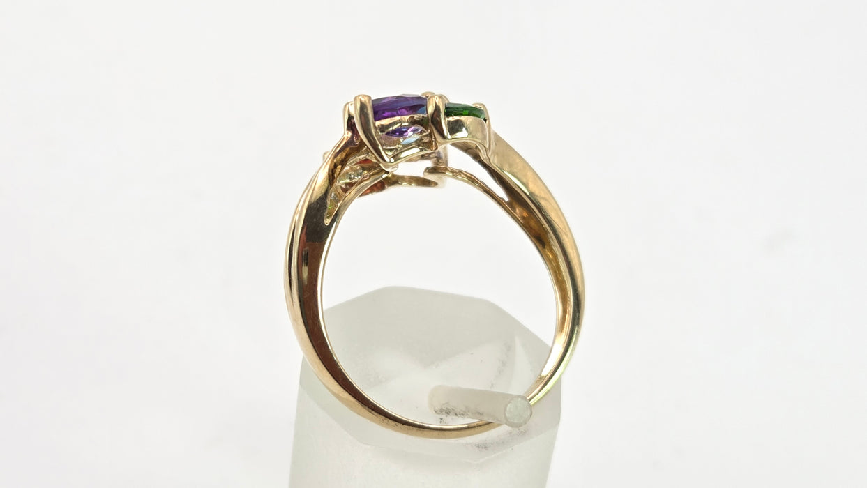 2652: Vintage 9ct Gold Multi-Gem Abstract Dress Ring