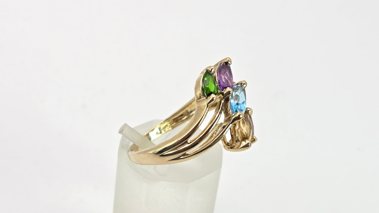 2652: Vintage 9ct Gold Multi-Gem Abstract Dress Ring