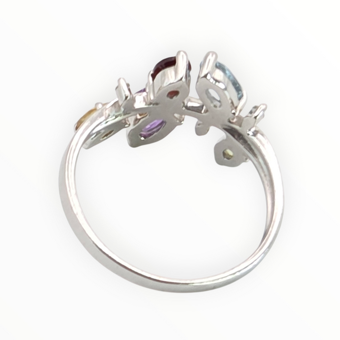 2655: Vintage 9ct white Gold Abstract Multi-Gem Dress Ring
