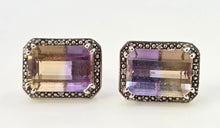 Load image into Gallery viewer, 2663: Vintage 9ct White Gold Large Ametrine Diamonds Stud Earrings

