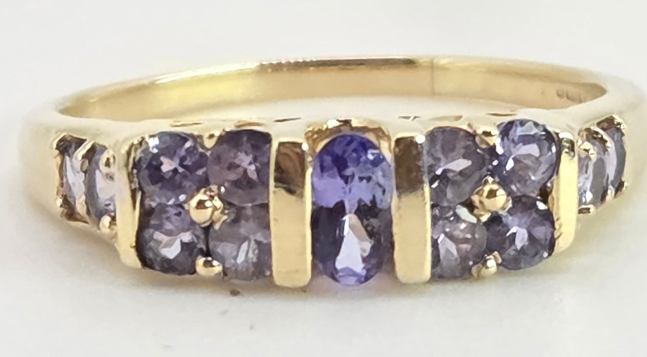 2766: Vintage 9ct Gold Violet Blue Tanzanites Stacker/Half Eternity Ring
