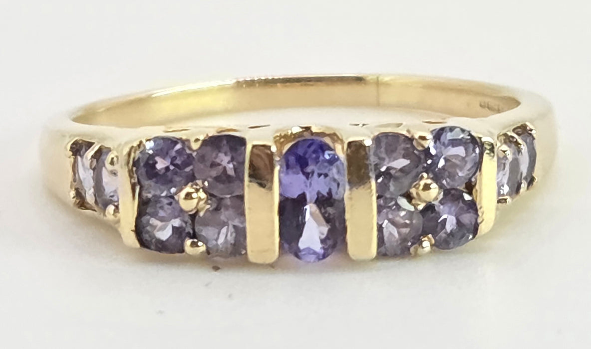 2766: Vintage 9ct Gold Violet Blue Tanzanites Stacker/Half Eternity Ring