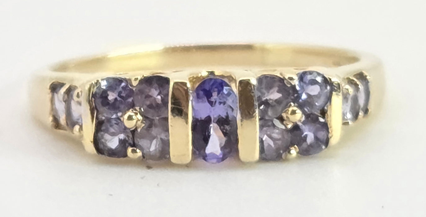 2766: Vintage 9ct Gold Violet Blue Tanzanites Stacker/Half Eternity Ring