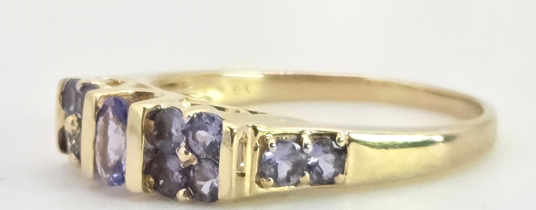2766: Vintage 9ct Gold Violet Blue Tanzanites Stacker/Half Eternity Ring