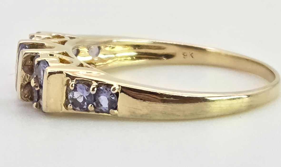 2766: Vintage 9ct Gold Violet Blue Tanzanites Stacker/Half Eternity Ring