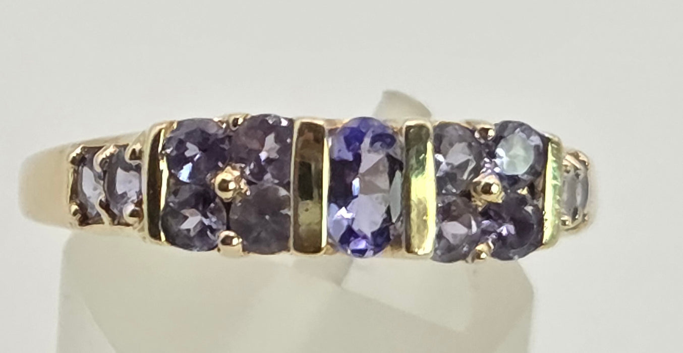2766: Vintage 9ct Gold Violet Blue Tanzanites Stacker/Half Eternity Ring