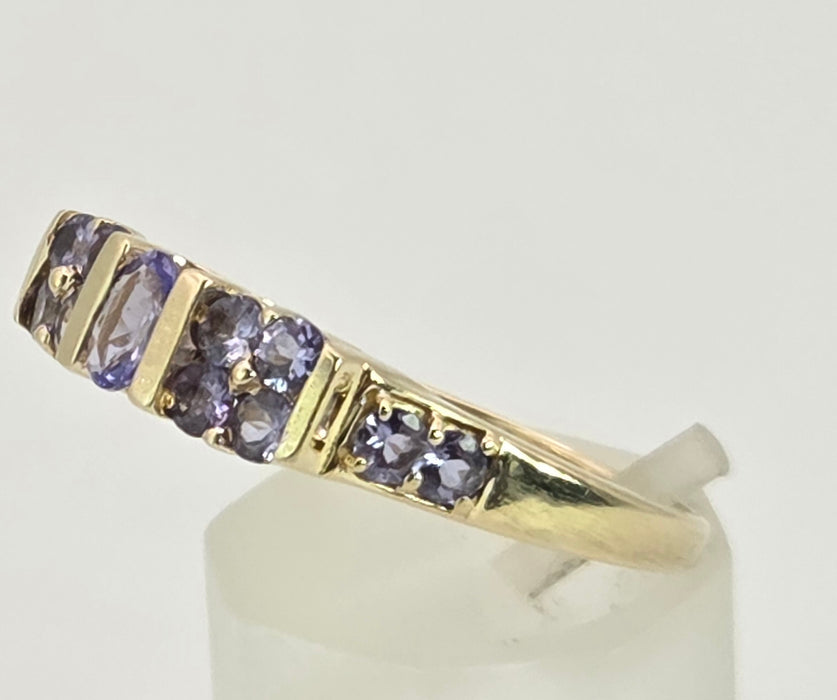 2766: Vintage 9ct Gold Violet Blue Tanzanites Stacker/Half Eternity Ring