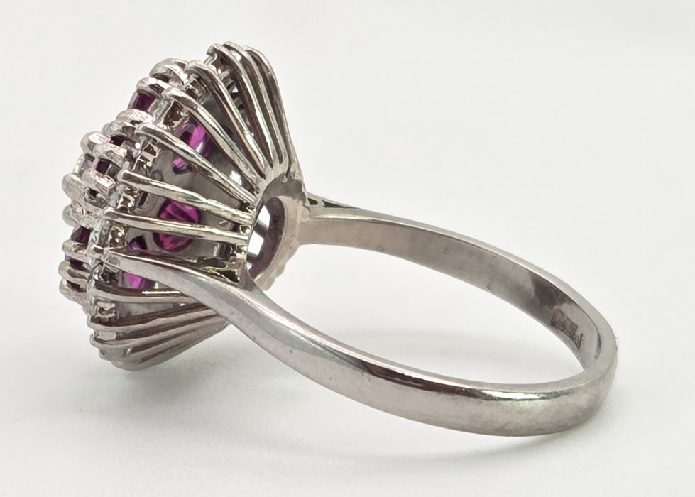 2941: Vintage 18ct White Gold Rubies(2.58ct) Diamonds (1ct) Cocktail Cluster Ring- From 1981