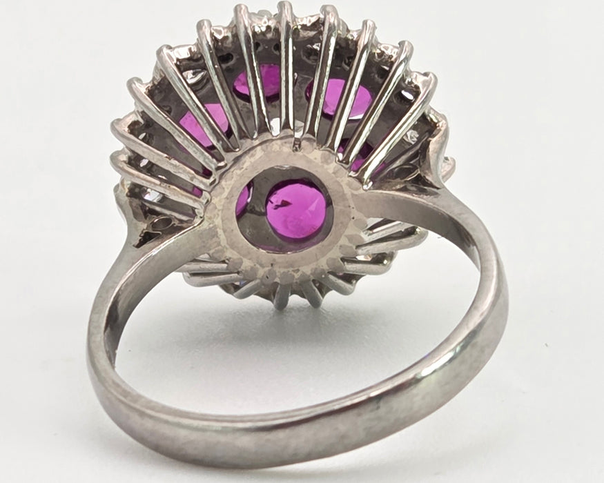 2941: Vintage 18ct White Gold Rubies(2.58ct) Diamonds (1ct) Cocktail Cluster Ring- From 1981