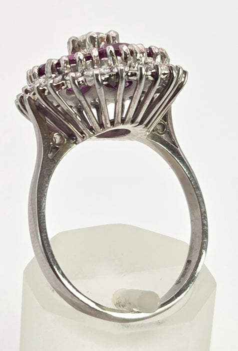 2941: Vintage 18ct White Gold Rubies(2.58ct) Diamonds (1ct) Cocktail Cluster Ring- From 1981