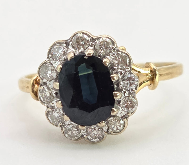 2949: Vintage 18ct Gold Australian Blue Sapphire Diamonds Diana  Ring - From 1983