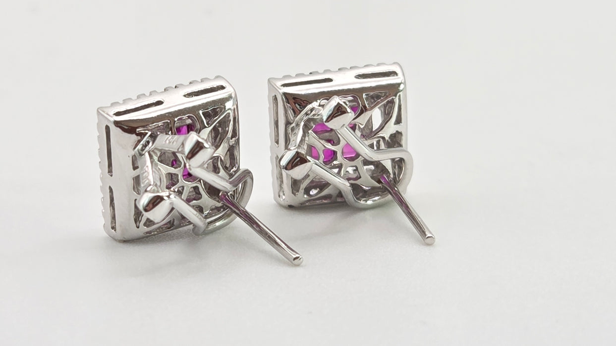 2953: Vintage 18ct White Gold Art Deco Style Rubies Diamonds (0.5ct) Stud Earrings