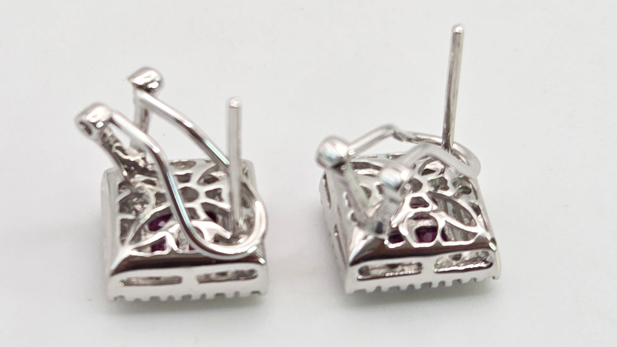 2953: Vintage 18ct White Gold Art Deco Style Rubies Diamonds (0.5ct) Stud Earrings