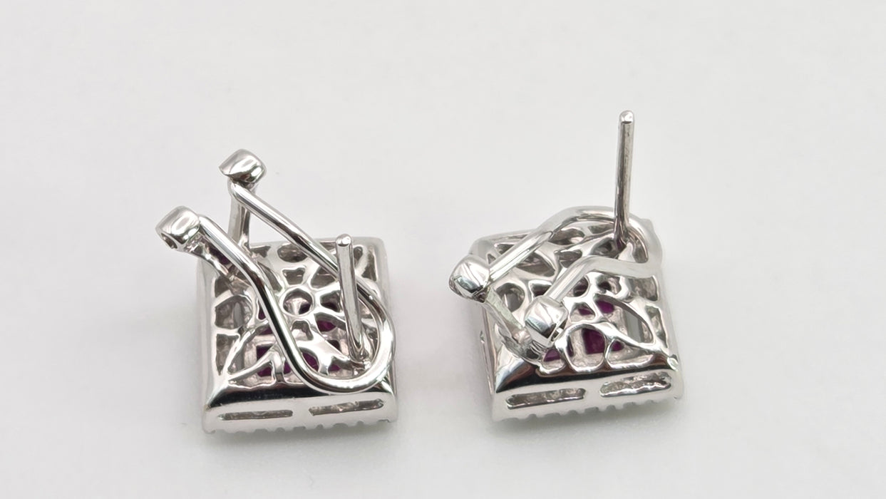 2953: Vintage 18ct White Gold Art Deco Style Rubies Diamonds (0.5ct) Stud Earrings