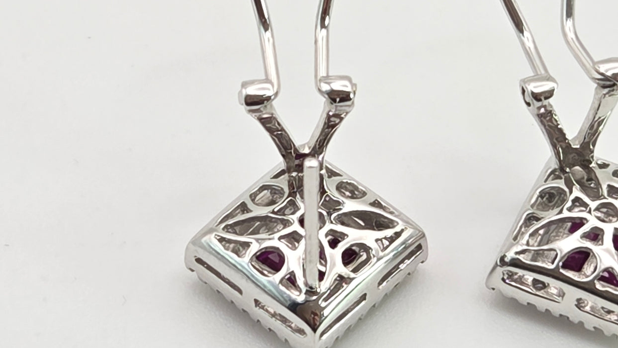 2953: Vintage 18ct White Gold Art Deco Style Rubies Diamonds (0.5ct) Stud Earrings