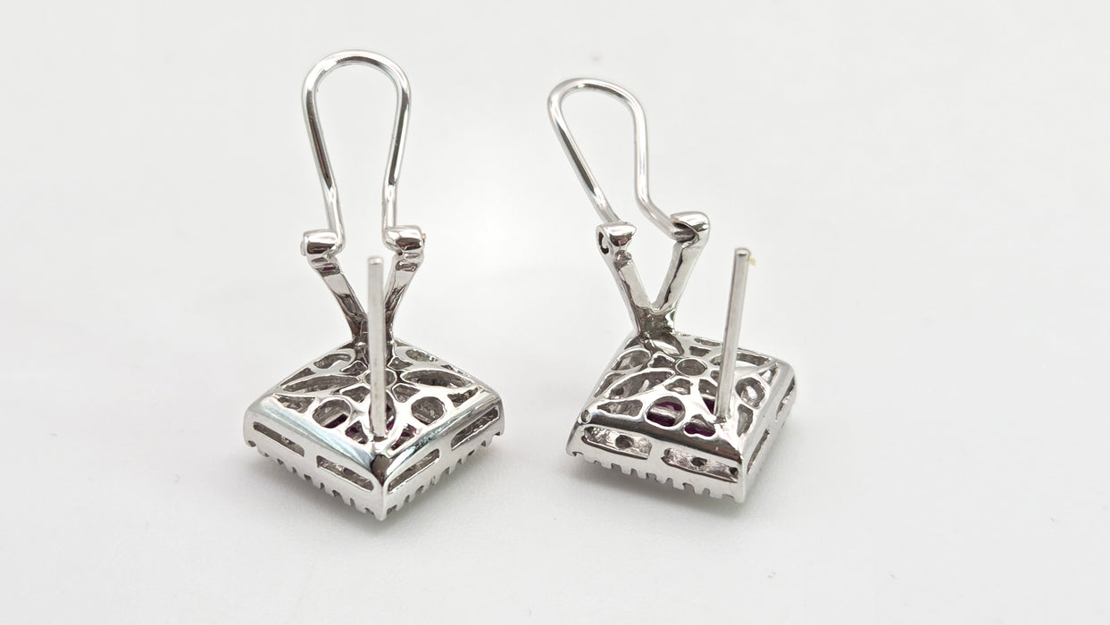 2953: Vintage 18ct White Gold Art Deco Style Rubies Diamonds (0.5ct) Stud Earrings
