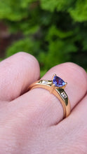 Load image into Gallery viewer, 1399: Vintage: 18ct Gold Trillion-Cut Blue Tanzanite Diamonds Dress/Stacker Ring
