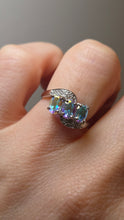 Load image into Gallery viewer, 2919: Vintage: 9ct White Gold Mercury Topaz Trilogy Diamonds Ring- wonderful colours

