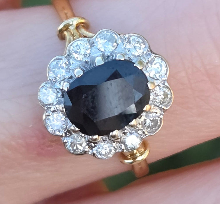 2949: Vintage 18ct Gold Australian Blue Sapphire Diamonds Diana  Ring - From 1983