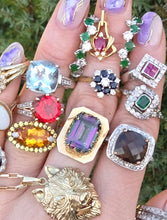 Load image into Gallery viewer, 2951: Vintage 14ct White Gold Blue Aquamarine (6.57ct) Diamonds Cocktail Ring
