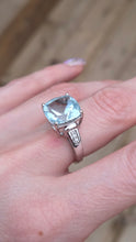 Load image into Gallery viewer, 2951: Vintage 14ct White Gold Blue Aquamarine (6.57ct) Diamonds Cocktail Ring

