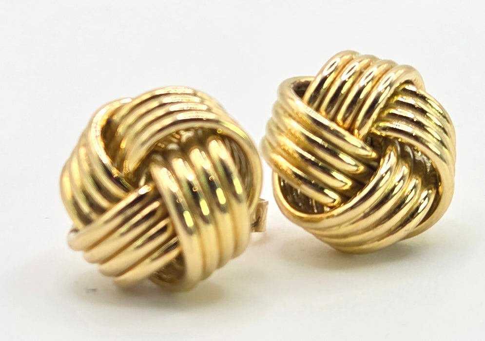 2636: Vintage, Classic 18ct Gold Woven Lovers Knot Stud Earrings- Pristine