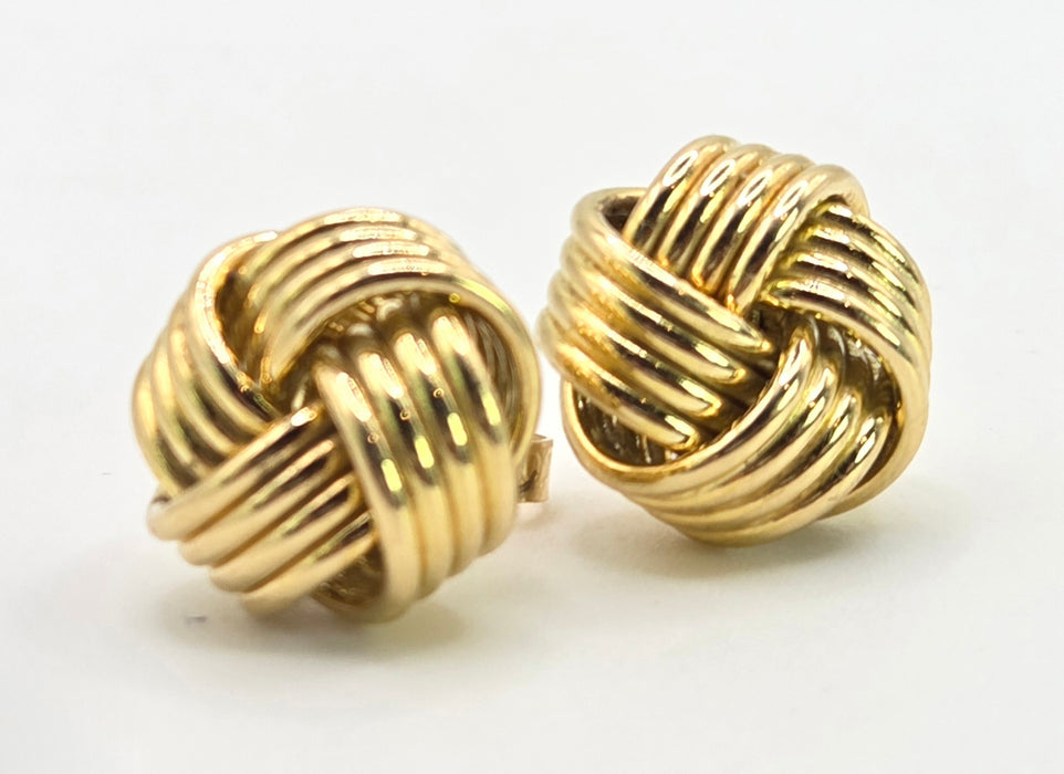 2636: Vintage, Classic 18ct Gold Woven Lovers Knot Stud Earrings- Pristine