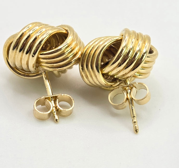 2636: Vintage, Classic 18ct Gold Woven Lovers Knot Stud Earrings- Pristine