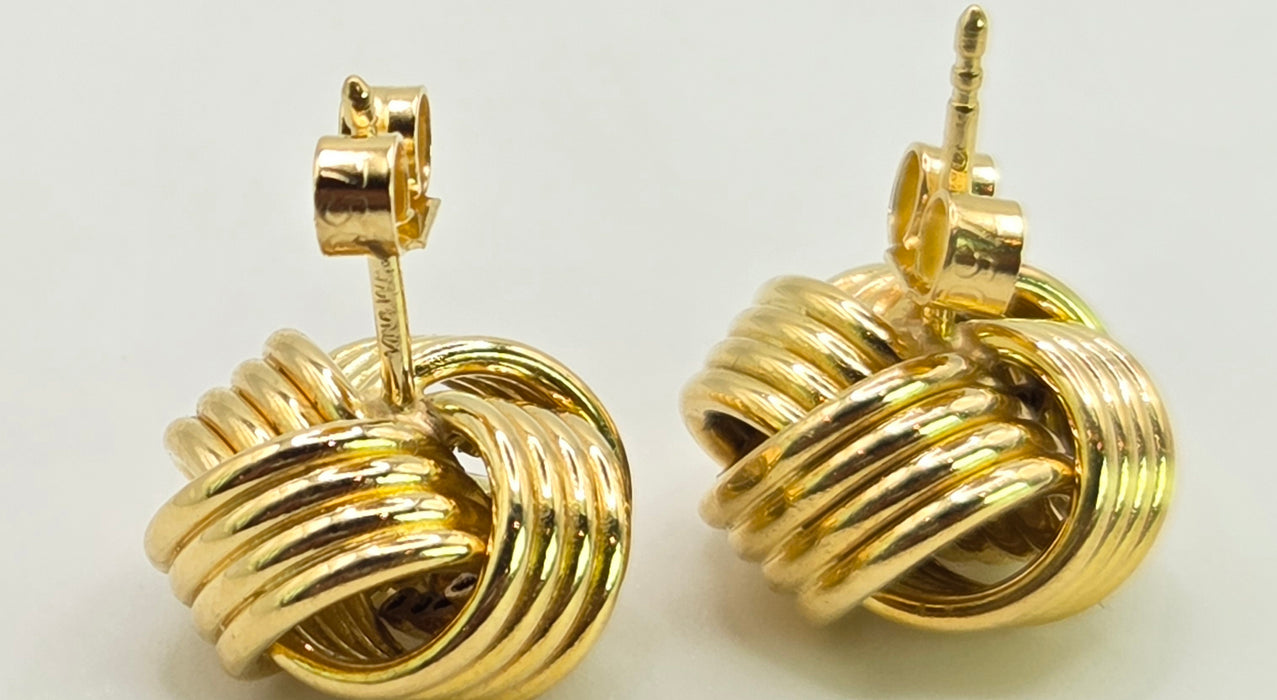 2636: Vintage, Classic 18ct Gold Woven Lovers Knot Stud Earrings- Pristine