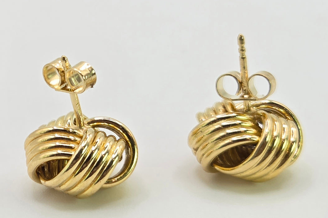 2636: Vintage, Classic 18ct Gold Woven Lovers Knot Stud Earrings- Pristine