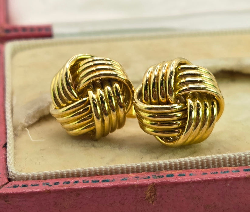 2636: Vintage, Classic 18ct Gold Woven Lovers Knot Stud Earrings- Pristine
