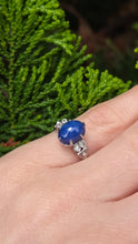 Load image into Gallery viewer, 2907: Vintage Rare 18ct White Gold Cabochon Cut Blue Star Sapphire Diamond Accents- crisp, clean, eye candy

