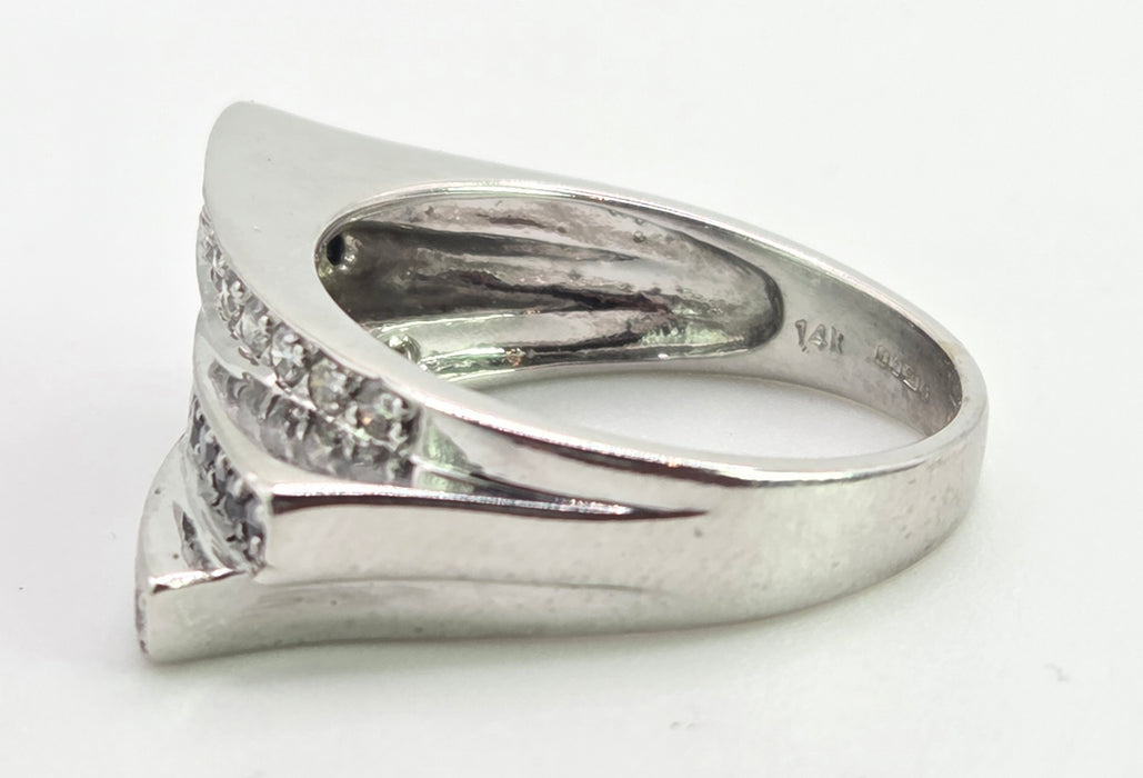 2657:  Vintage 14ct White Gold Natural Black  White Diamonds Layered Ring