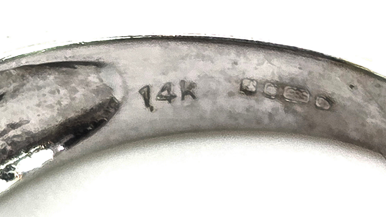 2657:  Vintage 14ct White Gold Natural Black  White Diamonds Layered Ring