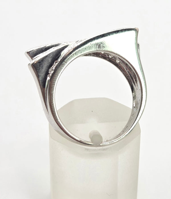 2657:  Vintage 14ct White Gold Natural Black  White Diamonds Layered Ring