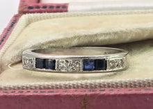 Load image into Gallery viewer, 2828: Vintage 18ct White Gold Sapphire &amp; Diamonds Half-Eternity/Stacker Ring
