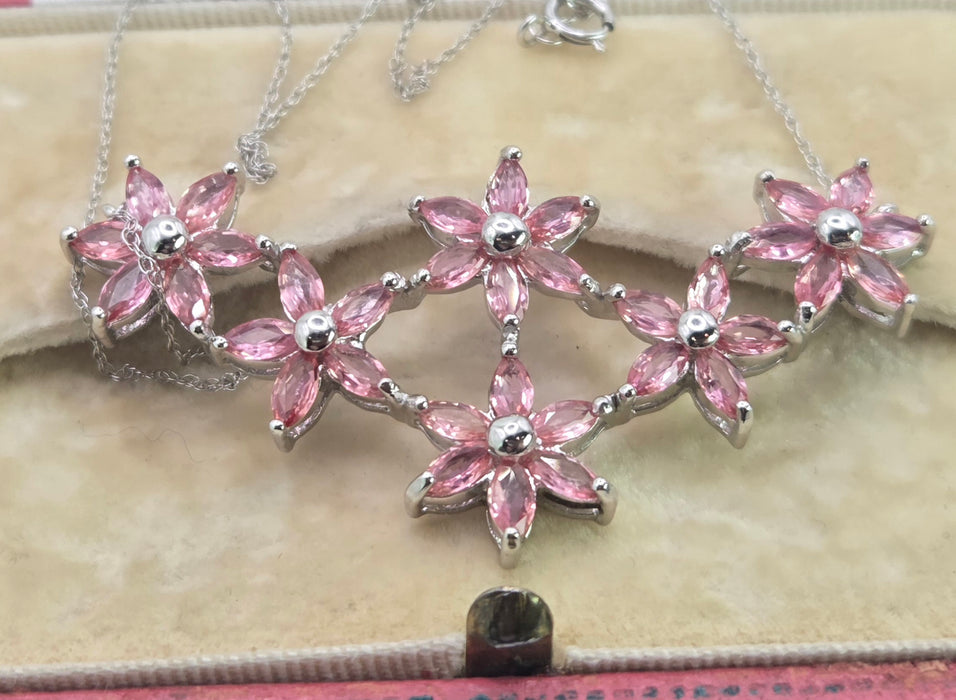 2835 Vintage 18ct White Gold Padparadscha Sapphire Floral Necklace