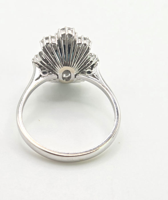 2898: Vintage 18ct White Gold Natural Diamonds (2.1ct) Sapphire Diana Style Cluster Ring