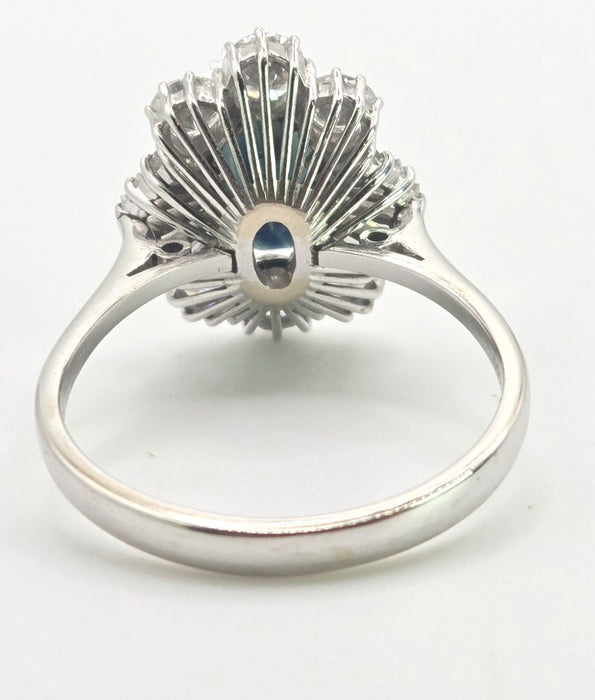 2898: Vintage 18ct White Gold Natural Diamonds (2.1ct) Sapphire Diana Style Cluster Ring