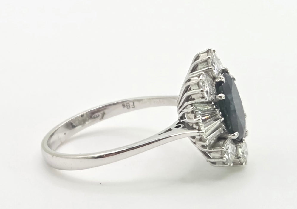 2898: Vintage 18ct White Gold Natural Diamonds (2.1ct) Sapphire Diana Style Cluster Ring