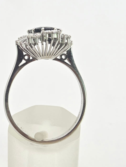 2898: Vintage 18ct White Gold Natural Diamonds (2.1ct) Sapphire Diana Style Cluster Ring